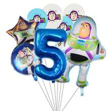 Set de globos Toy Story azules y blancos de cumpleaños de 8 piezas con globos numerados de Buzz y Woody para decoración de fiestas y suministros de regalos - Multicolor - Ver 4