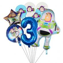 Set de globos Toy Story azules y blancos de cumpleaños de 8 piezas con globos numerados de Buzz y Woody para decoración de fiestas y suministros de regalos - Multicolor - Ver 3