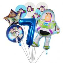Set de globos Toy Story azules y blancos de cumpleaños de 8 piezas con globos numerados de Buzz y Woody para decoración de fiestas y suministros de regalos - Multicolor - Ver 8