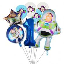 Set de globos Toy Story azules y blancos de cumpleaños de 8 piezas con globos numerados de Buzz y Woody para decoración de fiestas y suministros de regalos - Multicolor - Ver 5