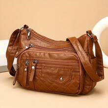 Fashion Multi Zipper Crossbody Bag, Soft Vegan Leather Shoulder Bag, Women's Multi Pockets Handbag Purse - 黑色 - 查看 10