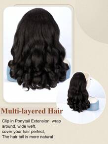 Yaki Cury Wave Ponytail Extension Drawstring Ponytail For Women Synthetic Long Curly Wave Pony Tails Hair Extensions Clip In Ponytail 16 Inch Hairpiece - Dark Brown - View 4