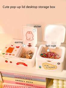 1入組桌面收納盒帶隨機貼紙 - 白色 - 查看 3