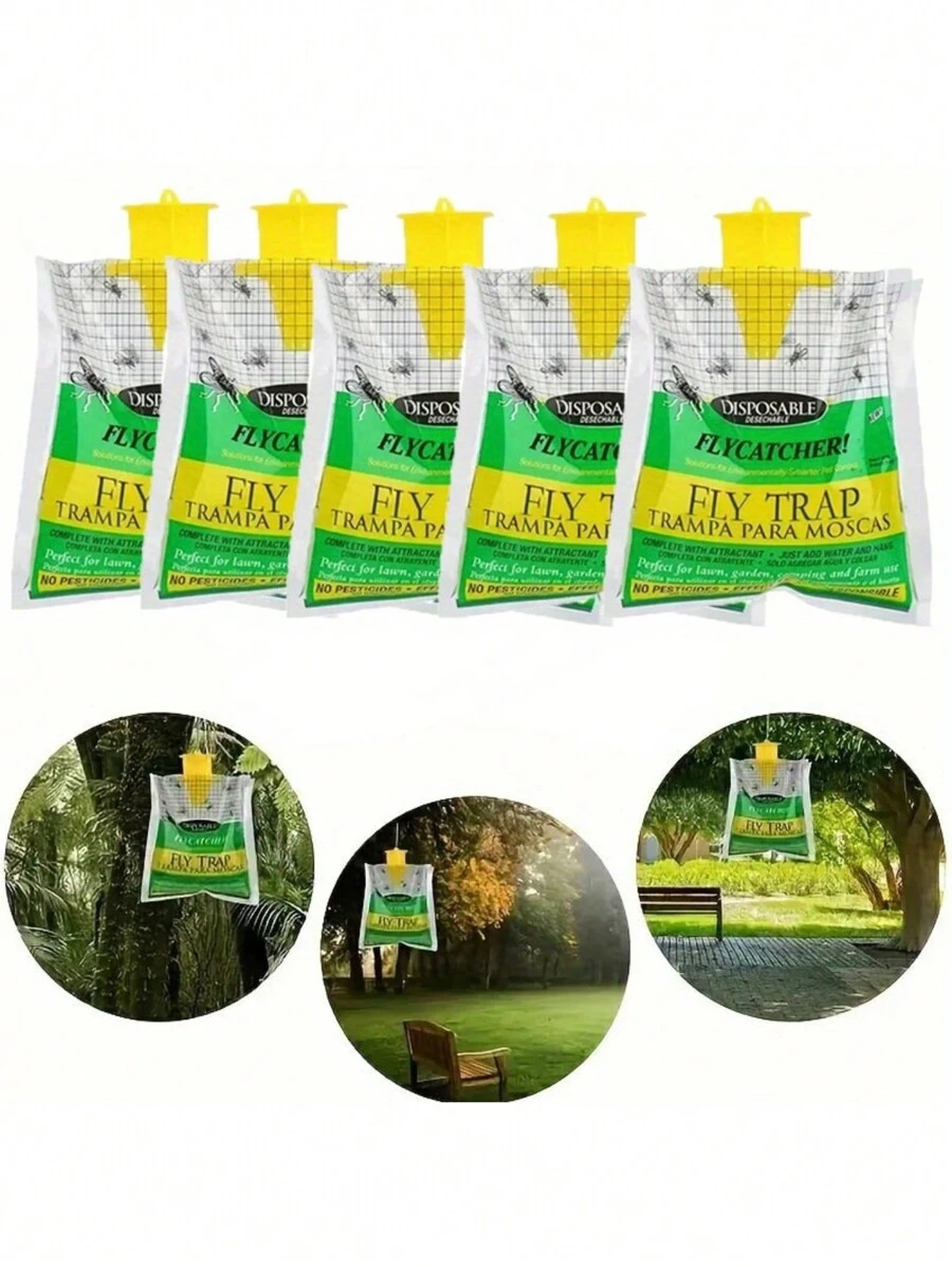 "-Safe 1 Piece" Outdoor Hanging Fly Trap - Pre-Baited Disposable Bag, Suitable For Farm, Patio And Camping |  PP Material | Safe For Livestock And Pets, 1pc - Yellow - View 1