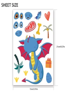 6pcs Cartoon Guppy, Animal, Dinosaur, Ice Cream Stickers For DIY Face Swap & Cartoon Decoration, Waterproof Stickers For Student Classroom Interaction And Gift Giving. - Multicolor - View 3