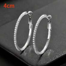 2pcs Silver Sparkling Circles-shaped Exaggerated Earrings For Women, Fashionable With Full Rhinestones - Silver - View 11