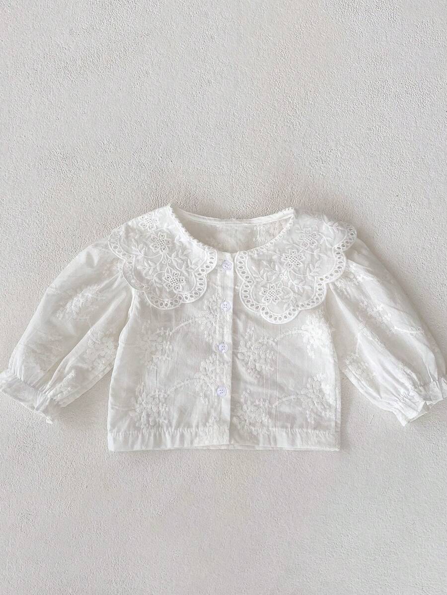 Baby Girls' Embroidered Collar Long Sleeve Shirt, Spring And Autumn