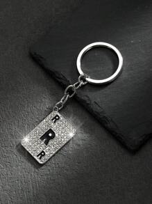 1pc Fashionable European And American Style Alloy Rectangle Shaped Rhinestone-Studded & Oil-Dripping Poker Card Shaped Keychain Or Bag Pendant With 26 English Letters For Personalized, Gorgeous And Cute Accessories For Both Men And Women Car Accessories Bag Charm School Goth Y2k Halloween Accessories Teachers Day Christmas Gift Ideas Bag Lanyards With Id Holder Car Accessories Bag Charms Car Accessories Friend Sister - Silver - View 20