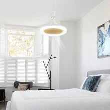 Ventilador de Techo de anillo LED,Luz del ventilador de techo,Con mando a distancia,3000K-6500K/luminosidad regulable,Tres velocidades del viento,18W,1400Lm-1800Lm. para Dormitorio, Sala de Estar, Cocina, Comedor - Blanco - Ver 6