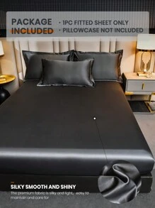 1pc Satin Bed Sheets, Bedding, Fitted Sheet, Skin-Friendly Mattress Cover, Bed Cover, Soft And Comfortable Bedding For Bedroom, Solid Color Mattress Protector, Bedspread For Bedroom, Deep Pocket Bed Sheet Without Pillowcase, Fits Twin, Full, Queen, King All Sizes Beds, Machine Washable, Home Textile, Bedding Gifts, Machine Washable