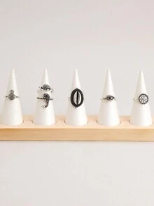 imoli 6 Chiếc Nhẫn Hợp Kim Phong Cách Cổ Điển Mắt, Rùa, Dứa, Cánh Hoa, Cá Ngựa, Vỏ Bộ Nhẫn Bạc Chủ Đề Đại Dương Dành Cho Quà Tặng Tiệc Nữ (Hiệu ứng bôi đen là ngẫu nhiên) - Nhiều màu - Xem 4