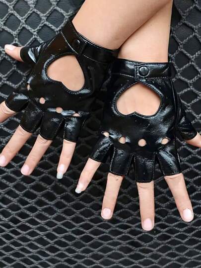 半指朋克手套，心形剪裁跳舞健身騎行空心手套，男女皆宜手套