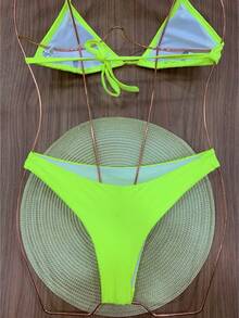 Biquini feminino cortininha triangular amarelo neon bojo removível fio duplo asa delta bojo removível praia verao