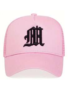1pc Men's Gothic Letter Embroidery Baseball Mesh Cap - Pink - View 4