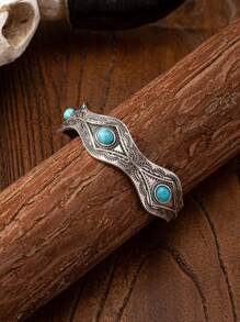 1 Pc Blue Turquoise Acrylic Decor Western Concho Cuff Bangle Statement Bracelet For Cowgirl - Multicolor - View 3