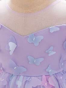 彩色3D蝴蝶蓬蓬裙，适合女婴，可爱又适合花童参加户外派对，面料图案随机裁剪，不含头带 - 紫色 - 查看 5