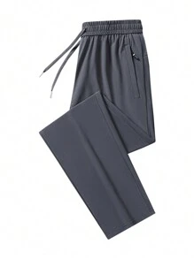 男友风格男士宽松运动裤，带拉链口袋，1 条冰丝弹力速干抽绳，适合徒步、慢跑、骑自行车、户外健身训练 - 深灰色 - 查看 1