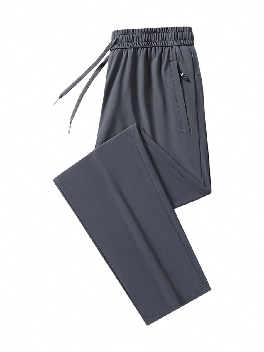 男友风格男士宽松运动裤，带拉链口袋，1 条冰丝弹力速干抽绳，适合徒步、慢跑、骑自行车、户外健身训练 - 深灰色 - 查看 1