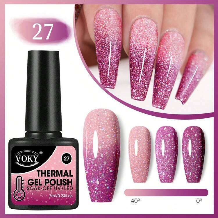 VOKY 新款6入組熱感凝膠指甲油套裝，Y2K / 夏季熱門三層溫度變色凝膠指甲油，可浸泡的UV LED美甲凝膠套裝，適用於美甲沙龍家居送禮給女性 - 彩色 - 查看 4