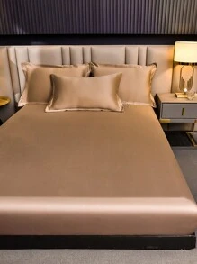1pc Satin Bed Sheets, Bedding, Fitted Sheet, Skin-Friendly Mattress Cover, Bed Cover, Soft And Comfortable Bedding For Bedroom, Solid Color Mattress Protector, Bedspread For Bedroom, Deep Pocket Bed Sheet Without Pillowcase, Fits Twin, Full, Queen, King All Sizes Beds, Machine Washable, Home Textile, Bedding Gifts, Machine Washable
