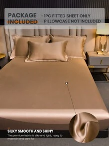 1pc Satin Bed Sheets, Bedding, Fitted Sheet, Skin-Friendly Mattress Cover, Bed Cover, Soft And Comfortable Bedding For Bedroom, Solid Color Mattress Protector, Bedspread For Bedroom, Deep Pocket Bed Sheet Without Pillowcase, Fits Twin, Full, Queen, King All Sizes Beds, Machine Washable, Home Textile, Bedding Gifts, Machine Washable