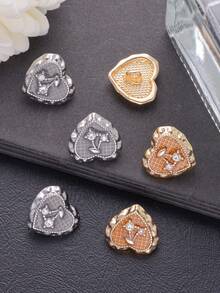5入組樹脂和金屬鑲嵌花心形扣子，時尚裝飾用於襯衫、西裝、毛衣、外套、帽子和鞋子的DIY - 彩色 - 查看 5