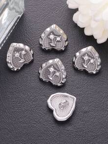 5入組樹脂和金屬鑲嵌花心形扣子，時尚裝飾用於襯衫、西裝、毛衣、外套、帽子和鞋子的DIY - 彩色 - 查看 8