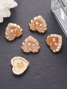 5入組樹脂和金屬鑲嵌花心形扣子，時尚裝飾用於襯衫、西裝、毛衣、外套、帽子和鞋子的DIY - 彩色 - 查看 7