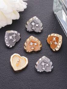 5入組樹脂和金屬鑲嵌花心形扣子，時尚裝飾用於襯衫、西裝、毛衣、外套、帽子和鞋子的DIY - 彩色 - 查看 4