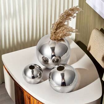 Nordic Modern Minimalist Creative Silver-Plated Ceramic Hydroponic Flower Vase, Home Living Room TV Cabinet Decoration, Office Desk Ornament Flower Pot Gifts Birthday Graduation