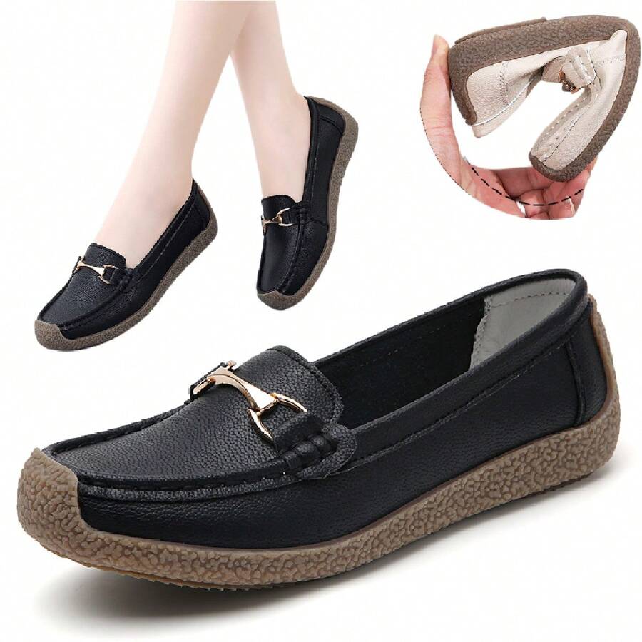 Zapatos de trabajo informales, zapatos de conducción, zapatos de mujer antideslizantes. Zapatos de piel de mujer, zapatos Oxford. - Negro - Ver 1