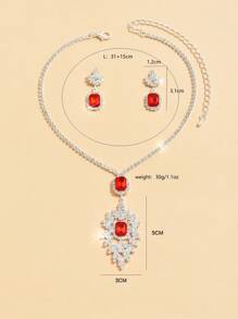 1 Vòng Cổ + 1 Đôi Bông Tai Bộ Trang Sức Cô Dâu, Khảm Kim Cương Giả, Dây Xích Xương Đòn Trái Tim Pha Lê Thời Trang Cho Nhiều Dịp Khác Nhau - Bạc - Xem 6