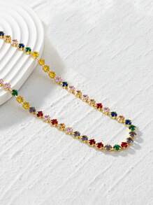 1入復古彩色鋯石項鍊，擁有獨特的甜美涼爽精緻設計 - 彩色方形款 - 查看 8