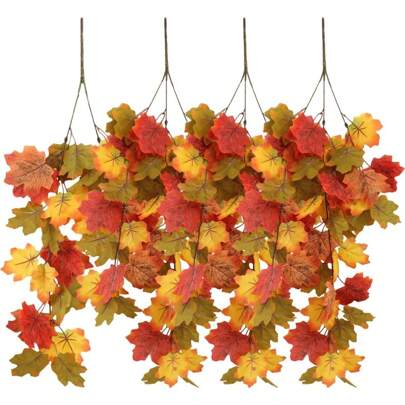 1pc Artificial Maple Branches, Autumn Maple Leaves, Artificial Autumn Leaves, Silk Autumn Leaf Stems, Artificial Autumn Flower Bouquets For Indoor And Outdoor Home Kitchens For Thanksgiving, Decorative Flower Bouquets For Halloween,