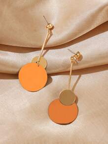 1 paire de boucles d'oreilles longues en aiguille d'argent pour femmes, style géométrique rond émaillé vintage européen et américain, boucles d'oreilles élégantes affinant le visage - rond - Voir 12