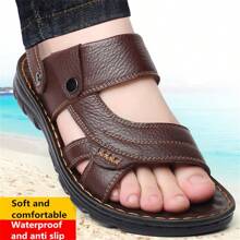 Leren sandalen voor heren met open neus, dual-wear modieuze casual strandschoenen met dikke antislipzool, comfortabel - Bruin - Bekijken 1