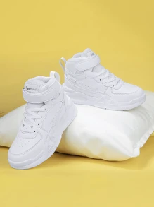 一對全新兒童運動鞋，防水皮革鞋面休閒男孩跑步鞋/女孩滑板鞋，中筒輕量兒童鞋適用於秋冬戶外、休閒和校園活動 - 白色 - 查看 2