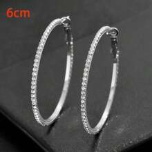 2pcs Silver Sparkling Circles-shaped Exaggerated Earrings For Women, Fashionable With Full Rhinestones - Silver - View 10
