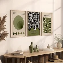 Conjunto de 3 posters abstractos de lienzo estilo Bauhaus en color verde salvia, sin enmarcar, arte de pared impermeable, pinturas de arte moderno para regalo, decoración de pared del dormitorio, sala de estar, oficina, comedor, baño, cafetería, bar, decoración del hogar y la oficina