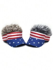 1顶男士条纹星形拼接棒球帽，欧美时尚仿毛皮保暖棒球帽，趣味帽子 - 棒球帽 - 查看 8