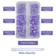 1920pcs / 6 Grids Resin Rhinestones Beads With Wax Pen, Multicolors 2mm 3mm 4mm Non-Hot Fix Flatback Round Jelly Resin Rhinestones For Nail Art Decoration, Face Makeup, DIY Jewelry Craft, Making Accessories, Shoes, Clothes, Bags Nail Charms Nail Gems Nail Supplies