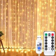 1 pezzo Luci a tenda USB con telecomando, bianco caldo/bianco/multicolore, 8 modalità, luci a tenda a LED per camera da letto, luci da favola, luci per corone, luci di Natale/Ognissanti per decorazioni domestiche, luci per decorazioni per festival, matrimoni, feste, compleanni, giardino, lauree, campeggio, autunno e Natale