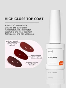 1瓶10毫升免擦拭凝胶指甲油封层，高光泽持久，可卸除，适用于家用美甲沙龙DIY美甲，配合LED美甲灯使用。