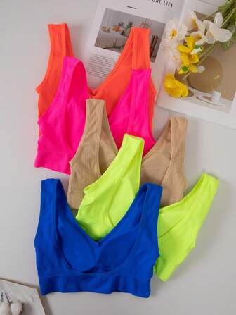 5 件 Y2k 女士多色无钢圈弹性螺纹文胸内衣