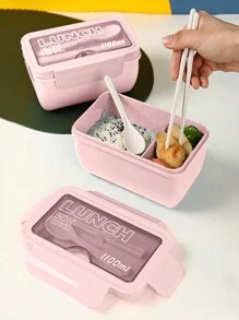 1 hộp đựng cơm trưa bằng nhựa màu tím có ngăn đựng & thìa & đũa, thiết kế đơn giản, có thể dùng trong lò vi sóng, di động, thích hợp làm quà tặng Giáng sinh cho học sinh và nhân viên văn phòng - Màu tím  Violet - Xem 8