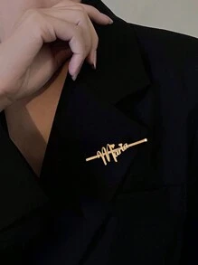 1pc Fashionable Hollowed Out English Letters Design Stainless Steel Brooch,Tie Clip, Suit, Banquet Decoration For Women & Men - Yellow Gold - View 2