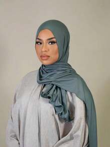 1入實色模鳳凰木邊柔軟女士頭巾，適合日常穿著 - 綠色 - 查看 12