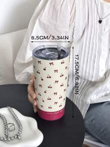 1 pieza Botella aislada con forma de cereza roja, termo y taza, ideal para camping, beber café, regalo de cumpleaños/Navidad/Halloween, viajes y actividades al aire libre (Pajita no incluida) - Multicolor - Ver 2