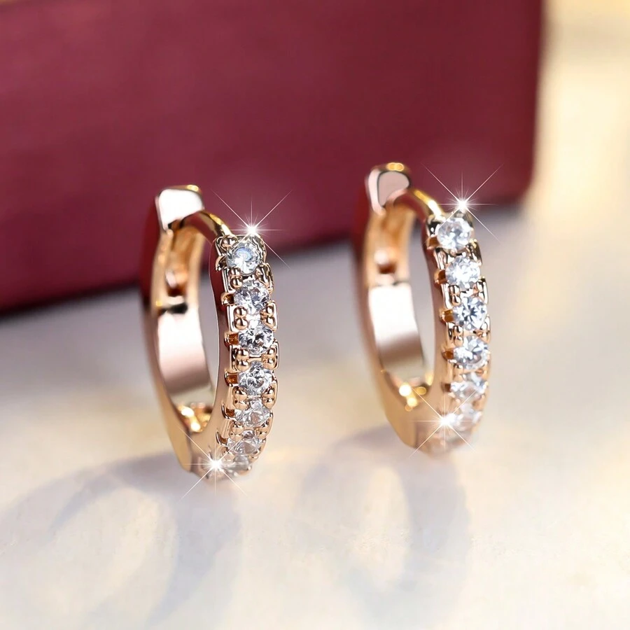 1 Pair Of Gold Plated Ear Studs With Micro Zirconia Inlay