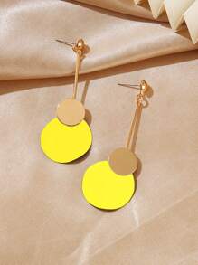 1 paire de boucles d'oreilles longues en aiguille d'argent pour femmes, style géométrique rond émaillé vintage européen et américain, boucles d'oreilles élégantes affinant le visage - rond - Voir 11